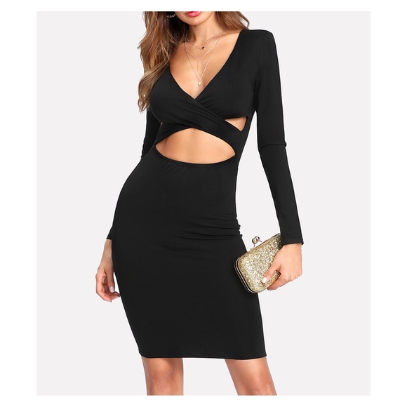 MBM Unlimited Dresses & Skirts - Black V Neck Long Sleeve Cut Out Bodycon Dress